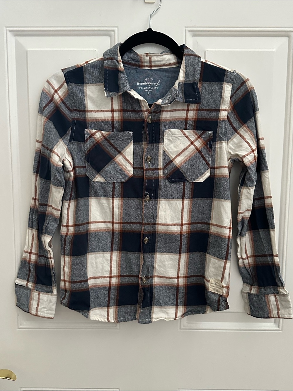 Kids Blue and White Plaid Flannel Shirt